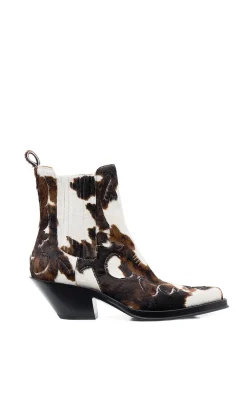 Cassidy Cowboy Ankle Boot in Ivory Cognac Multi Pony Hair