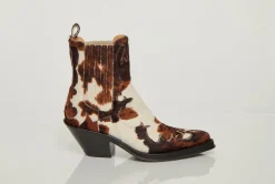 Cassidy Cowboy Ankle Boot in Ivory Cognac Multi Pony Hair