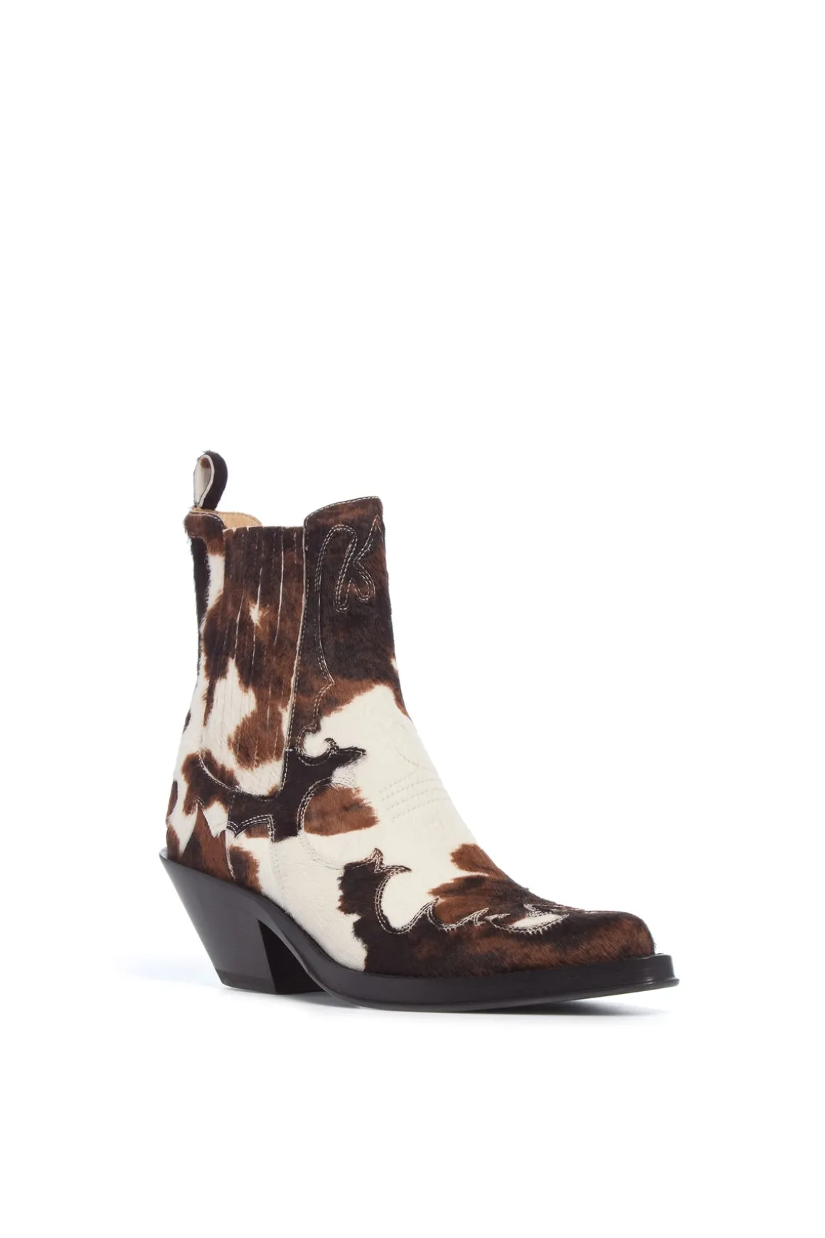 Cassidy Cowboy Ankle Boot in Ivory Cognac Multi Pony Hair