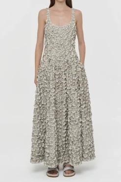 Ceolan Embroidered Floral Maxi Dress in White Leather