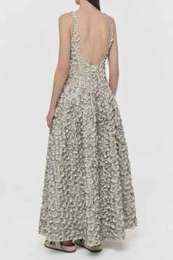 Ceolan Embroidered Floral Maxi Dress in White Leather