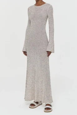 Chandra Knit Maxi Dress in Ivory Multi Beaded Cashmere Silk
