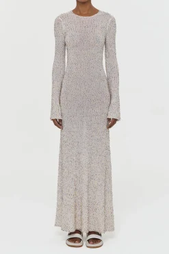 Chandra Knit Maxi Dress in Ivory Multi Beaded Cashmere Silk