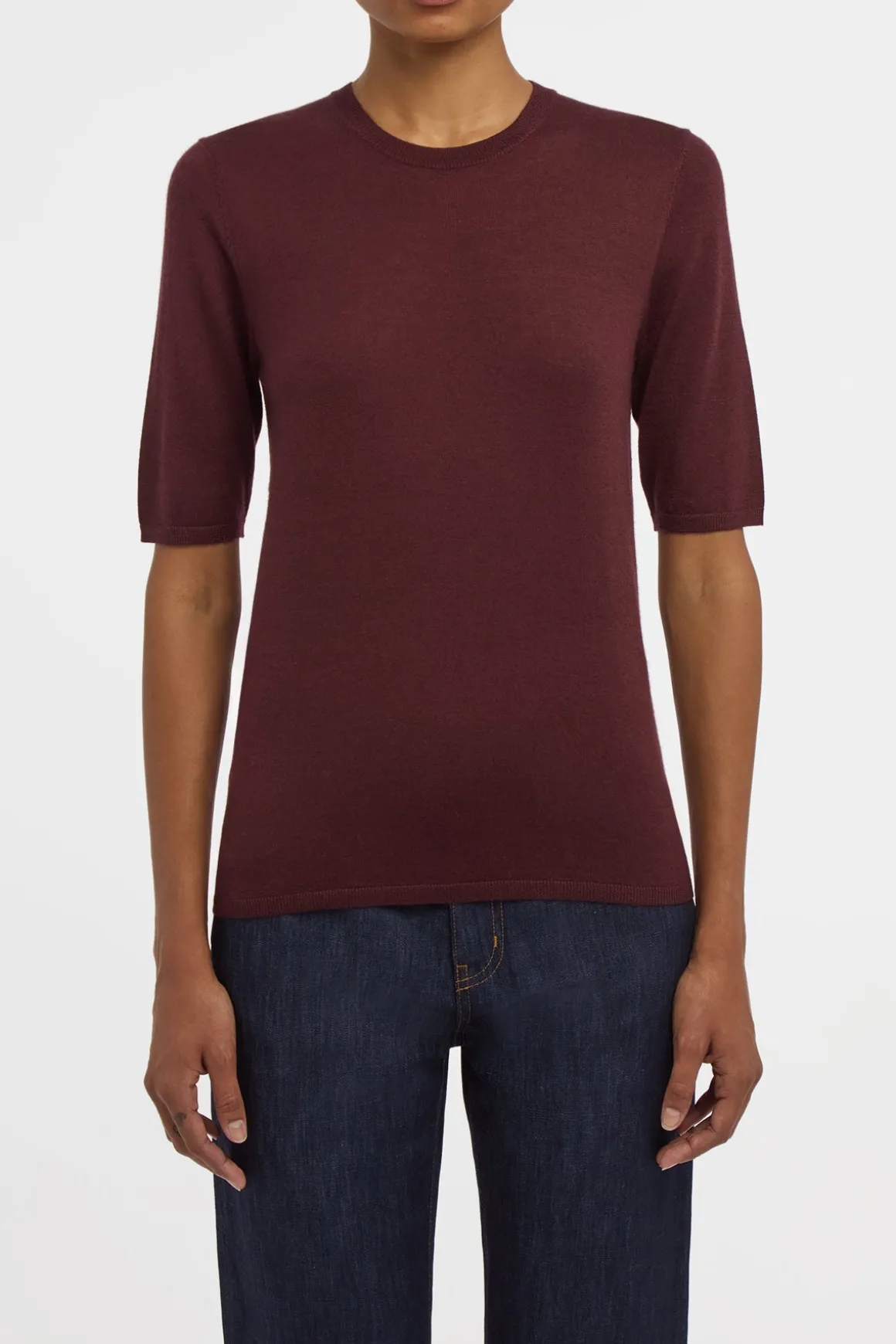 Chryse Knit T-Shirt in Bordeaux Cashmere Silk with Hemp