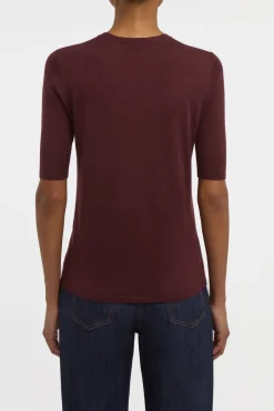 Chryse Knit T-Shirt in Bordeaux Cashmere Silk with Hemp