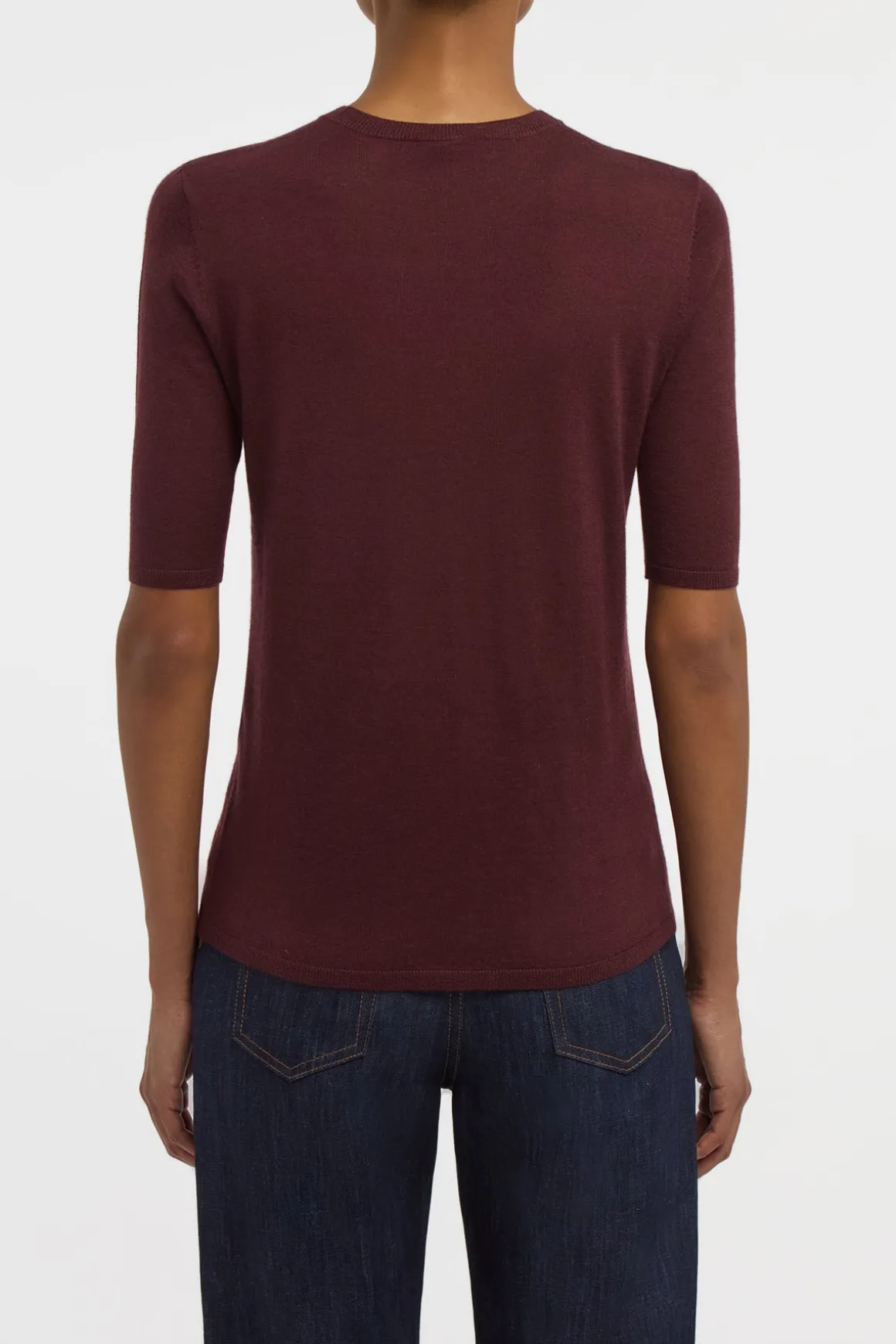 Chryse Knit T-Shirt in Bordeaux Cashmere Silk with Hemp