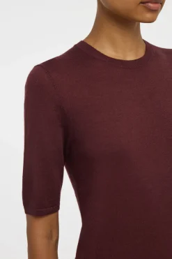 Chryse Knit T-Shirt in Bordeaux Cashmere Silk with Hemp