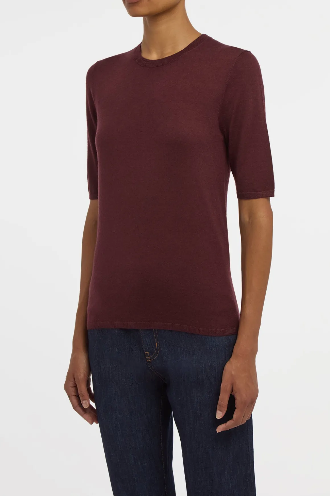 Chryse Knit T-Shirt in Bordeaux Cashmere Silk with Hemp