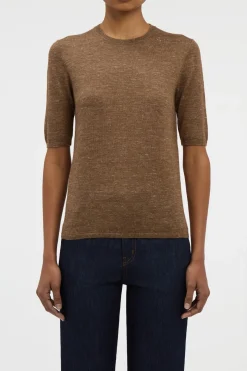Chryse Knit T-Shirt in Chestnut Cashmere Silk with Hemp