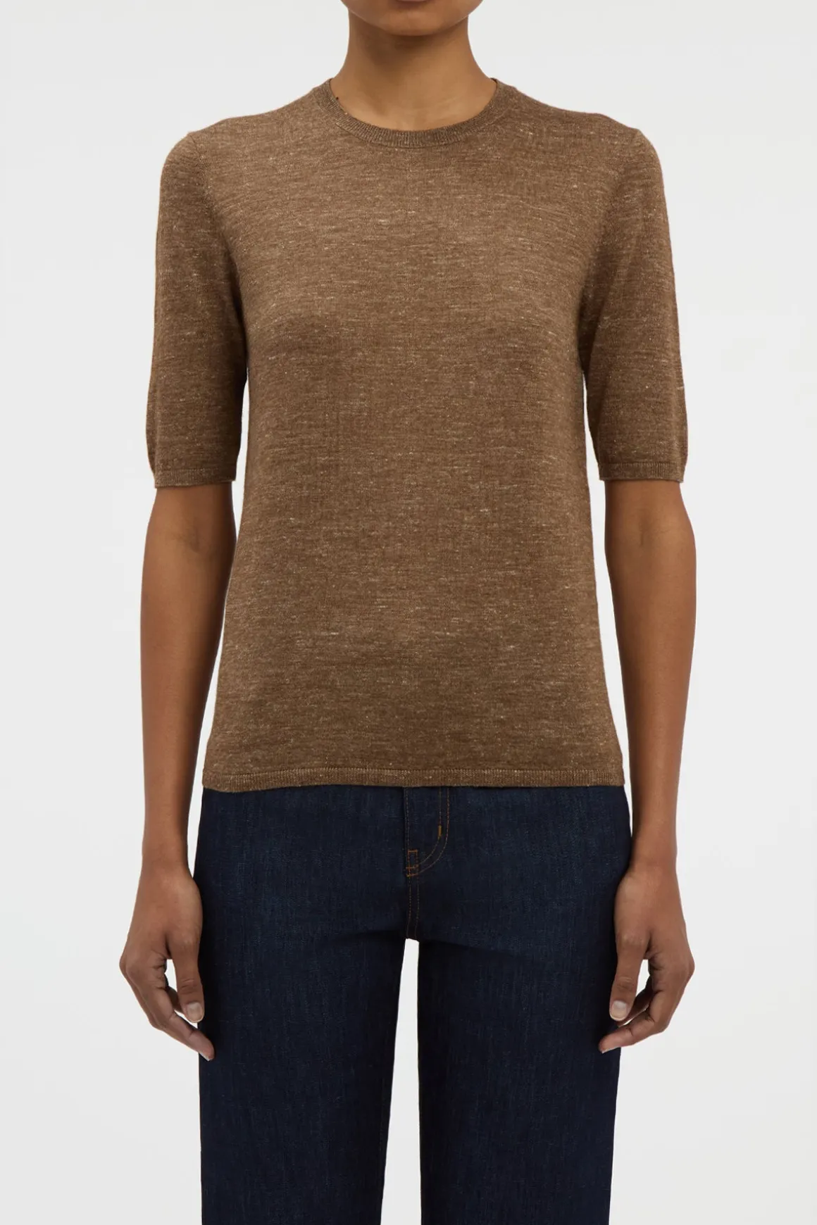 Chryse Knit T-Shirt in Chestnut Cashmere Silk with Hemp