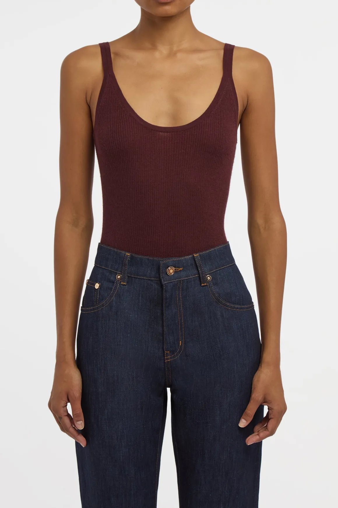 Cinxia Knit Tank Top in Bordeaux Cashmere Silk with Hemp