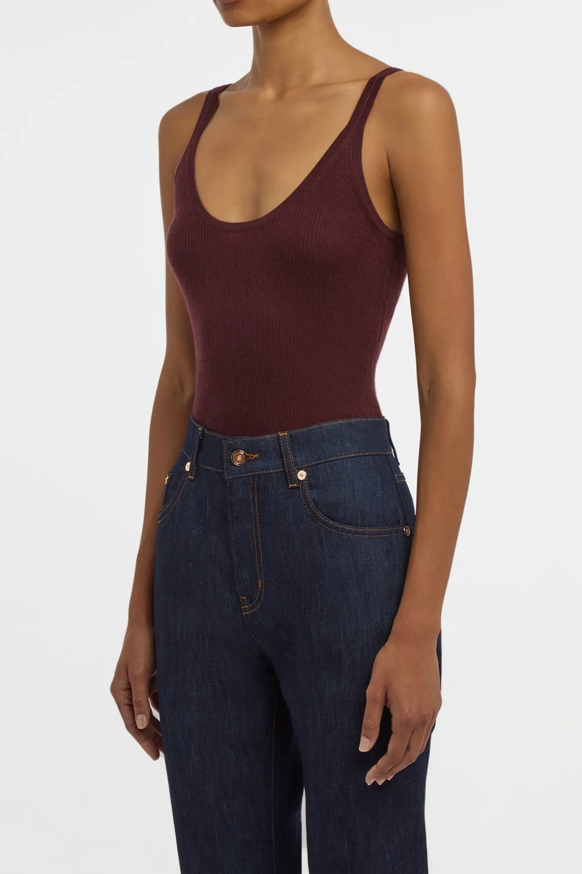 Cinxia Knit Tank Top in Bordeaux Cashmere Silk with Hemp