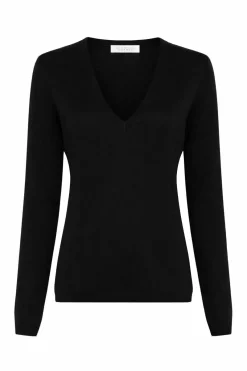 Clementia Knit V-Neck Sweater in Black Cashmere Silk