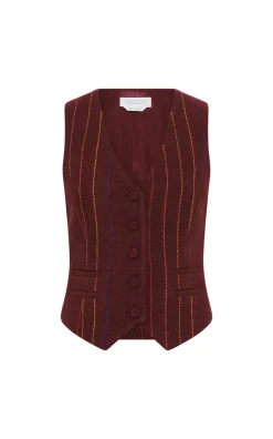 Coleridge Vest in Burnt Sienna Multi Pinstripe Wool Cashmere