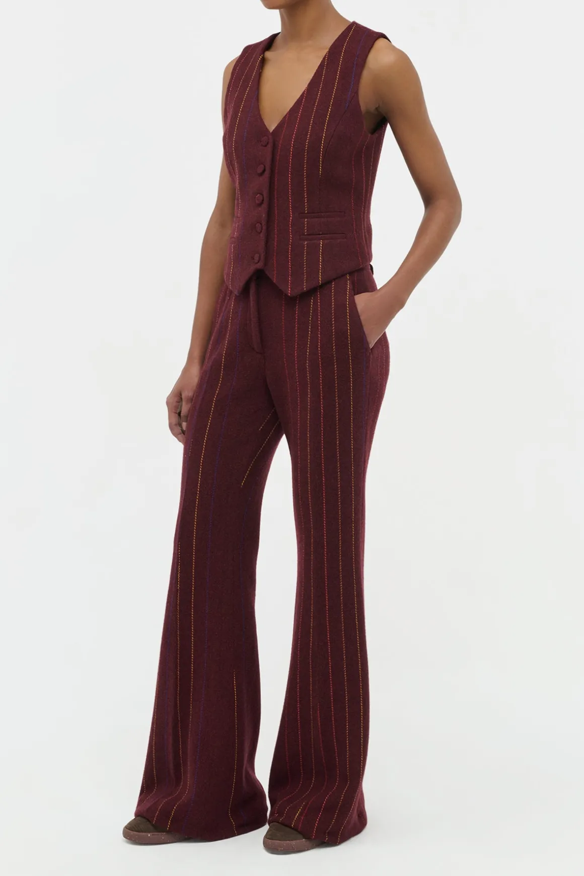 Coleridge Vest in Burnt Sienna Multi Pinstripe Wool Cashmere