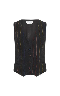Coleridge Vest in Charcoal Multi Pinstripe Wool Cashmere