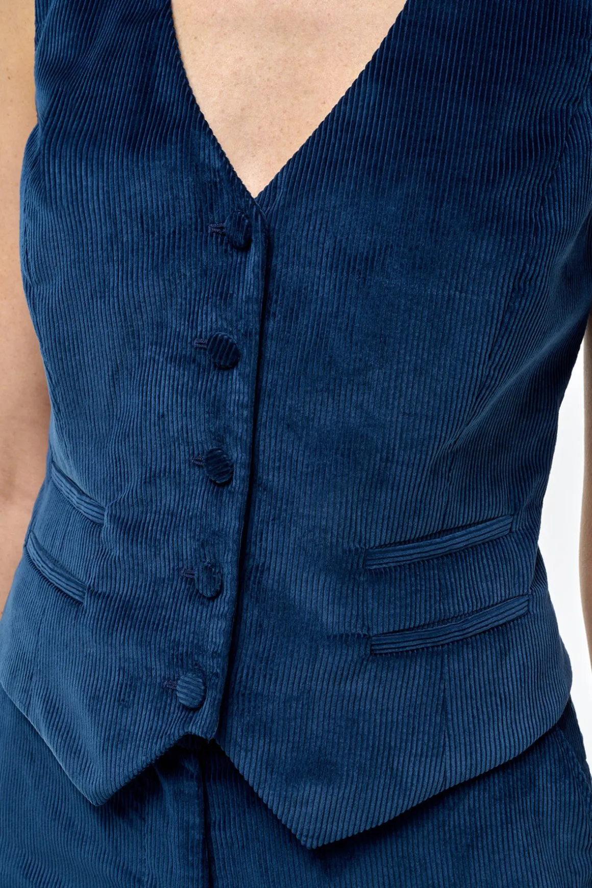 Coleridge Vest in Electric Navy Sea Island Cotton Corduroy