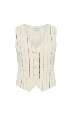 Coleridge Vest in Ivory Multi Pinstripe Wool Cashmere