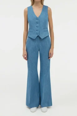 Coleridge Vest in Medium Blue Recycled Cotton Linen Denim