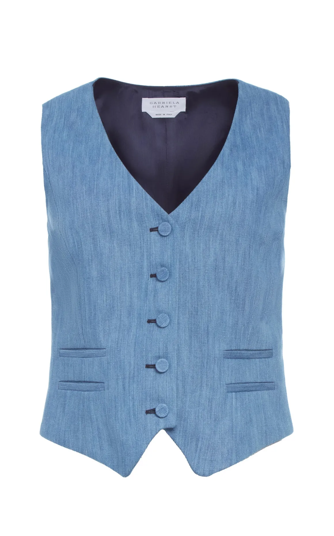 Coleridge Vest in Medium Blue Recycled Cotton Linen Denim