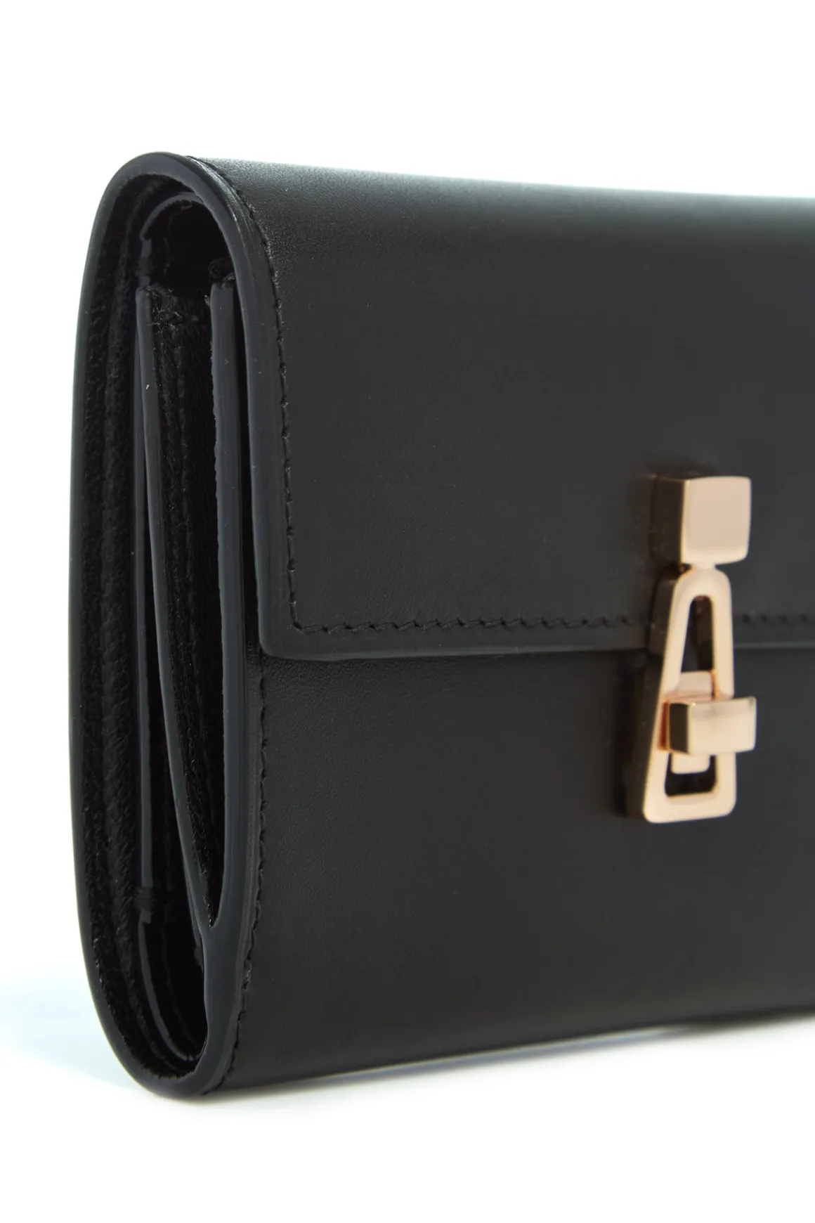 Compact Flat Wallet in Black Leather