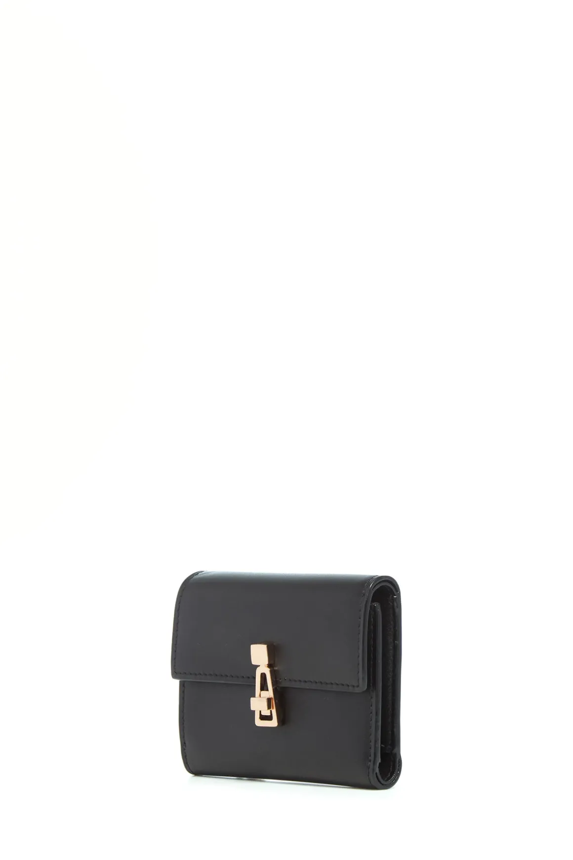 Compact Flat Wallet in Black Leather