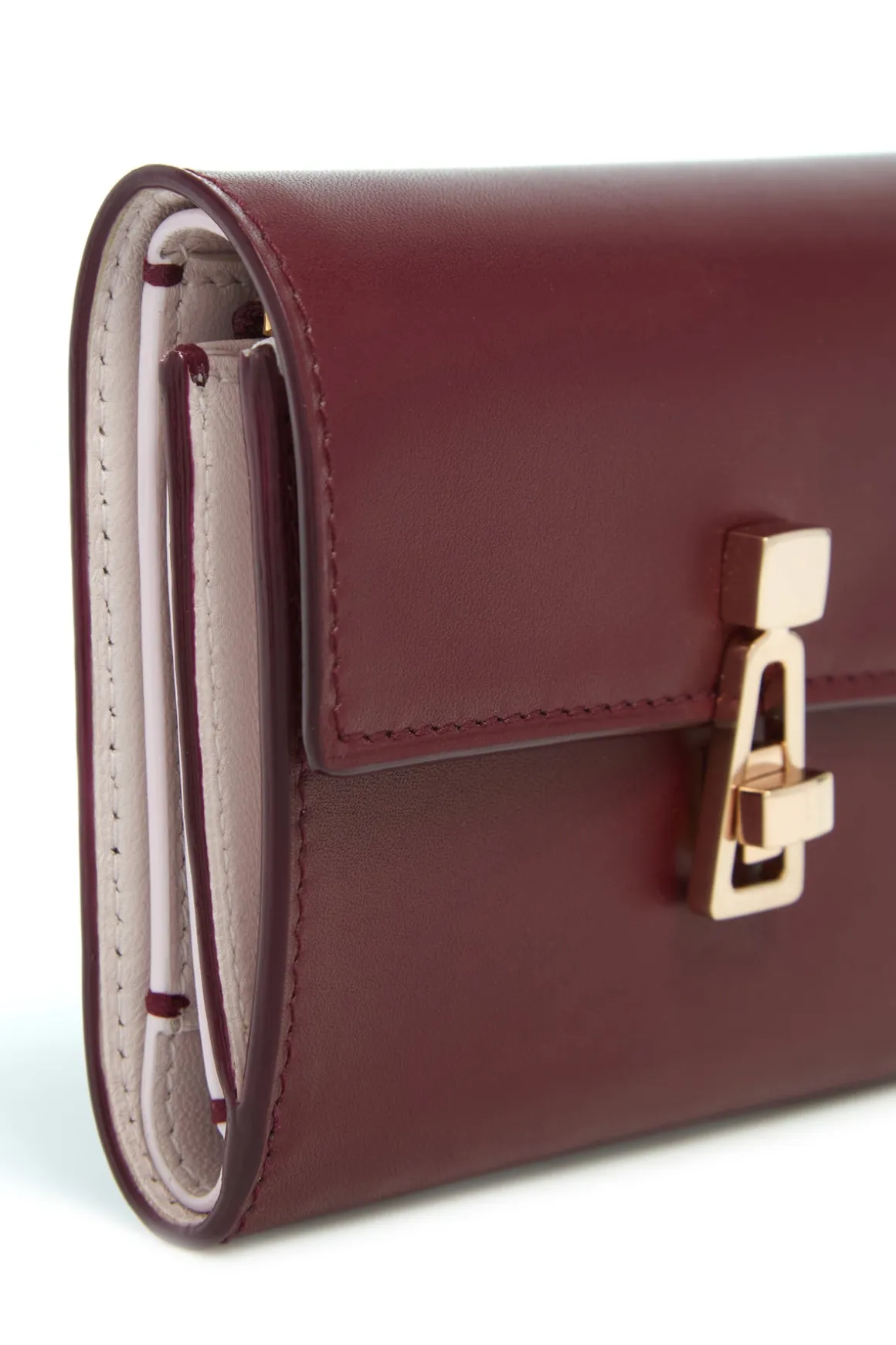 Compact Flat Wallet in Bordeaux & Pink Leather
