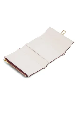 Compact Flat Wallet in Bordeaux & Pink Leather