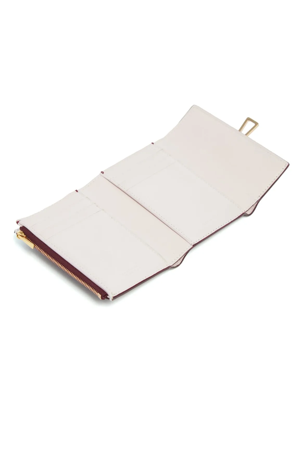 Compact Flat Wallet in Bordeaux & Pink Leather