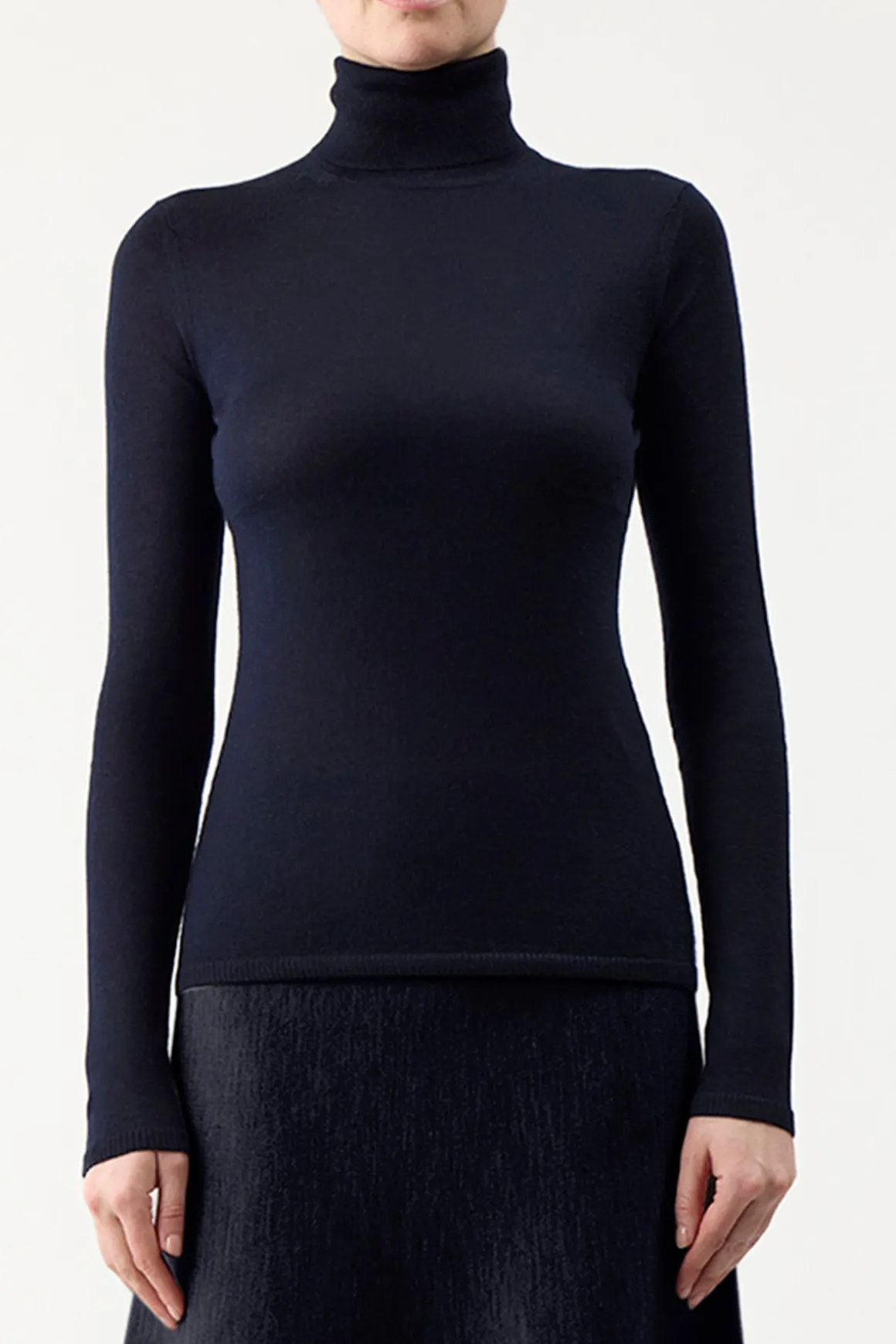 Costa Knit Turtleneck in Dark Navy Cashmere Silk