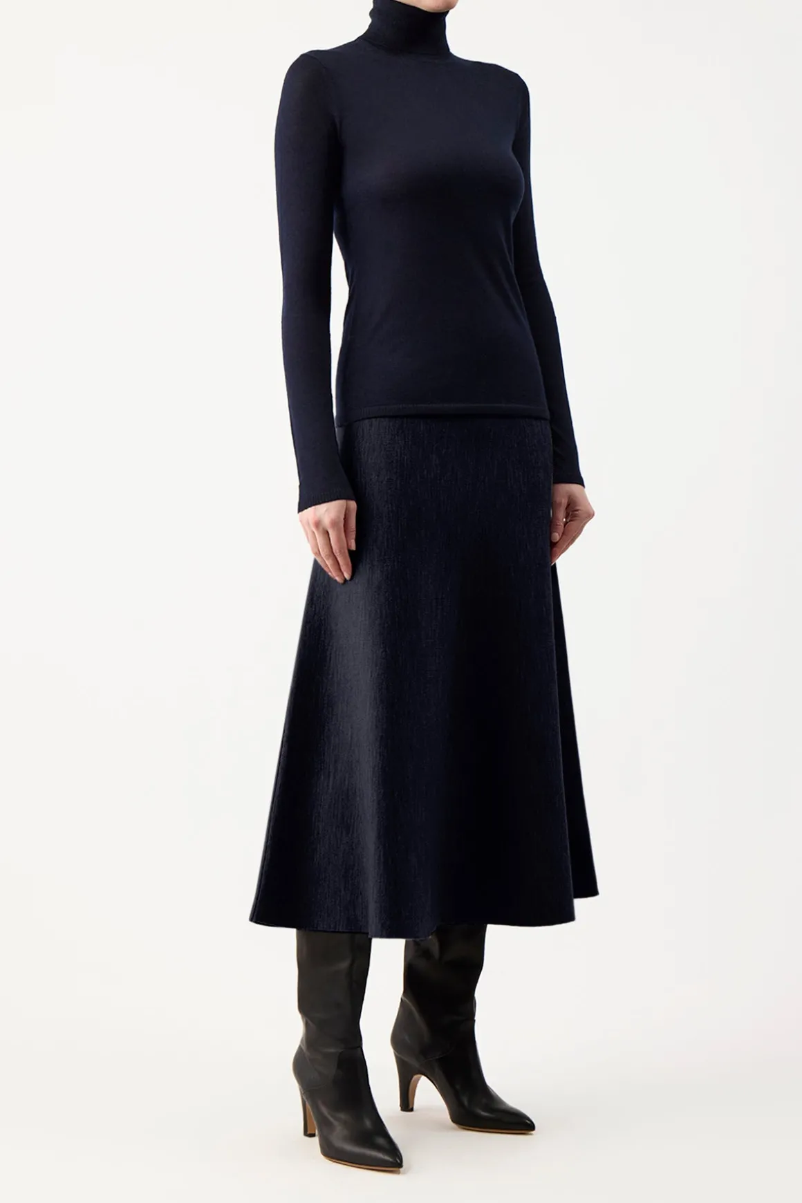 Costa Knit Turtleneck in Dark Navy Cashmere Silk