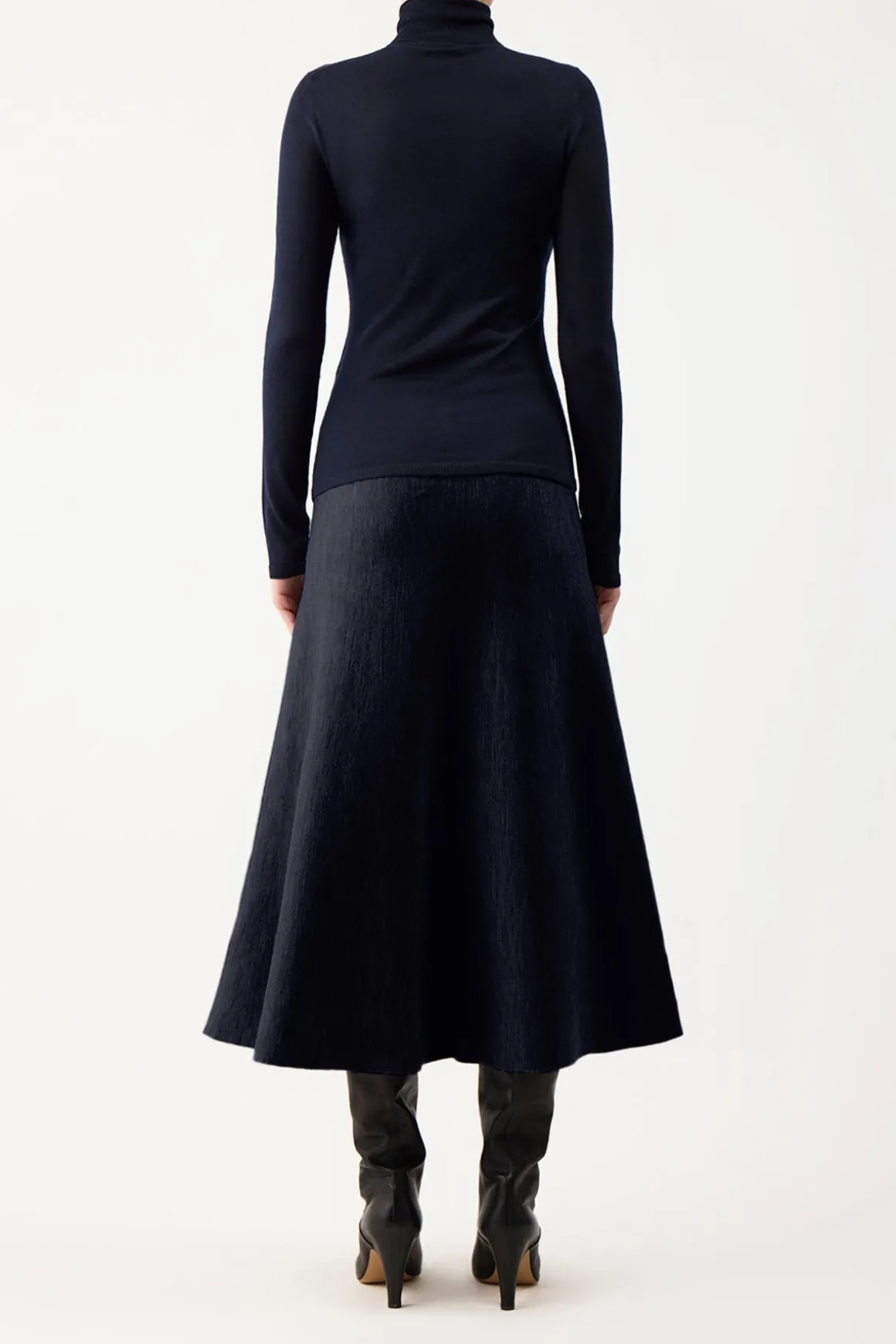 Costa Knit Turtleneck in Dark Navy Cashmere Silk