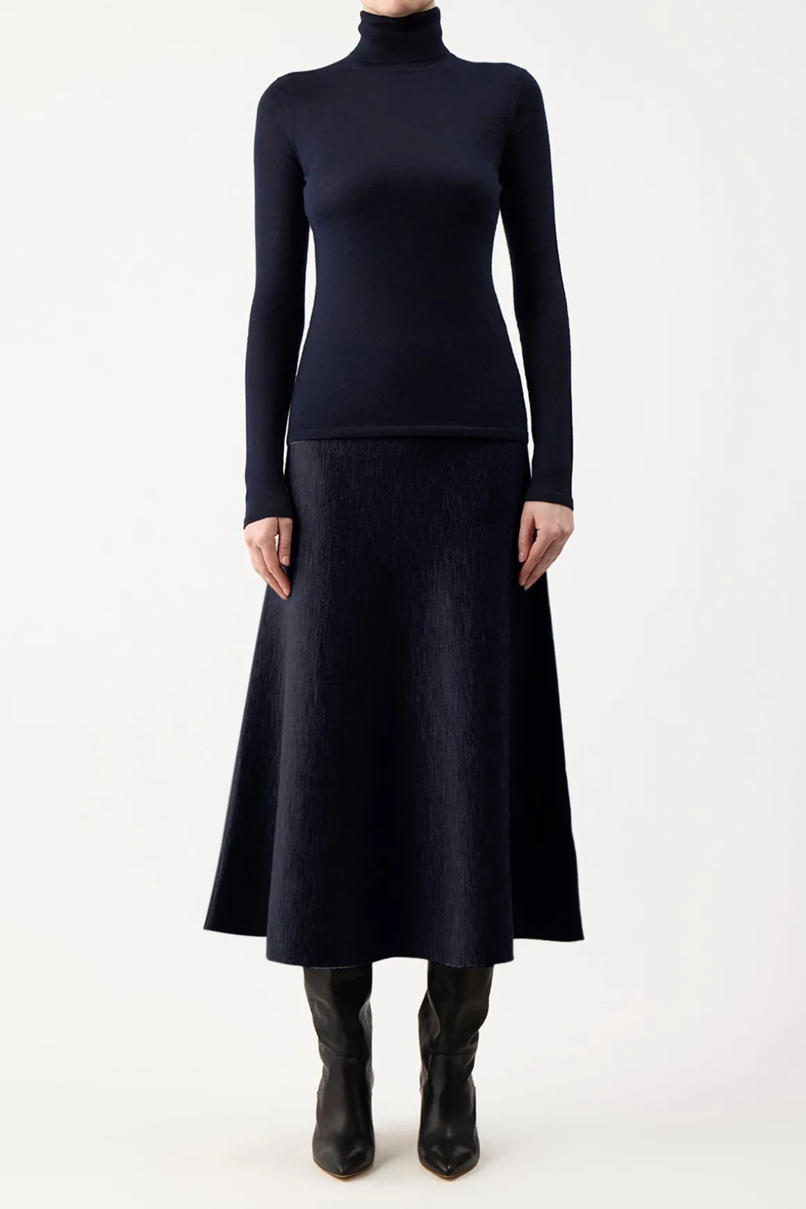 Costa Knit Turtleneck in Dark Navy Cashmere Silk
