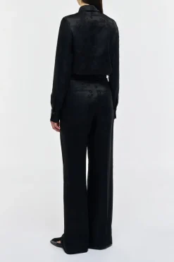 Cruz Shirt in Black Embroidered Silk
