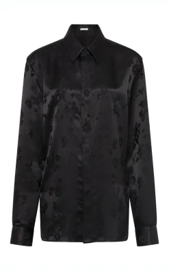 Cruz Shirt in Black Embroidered Silk