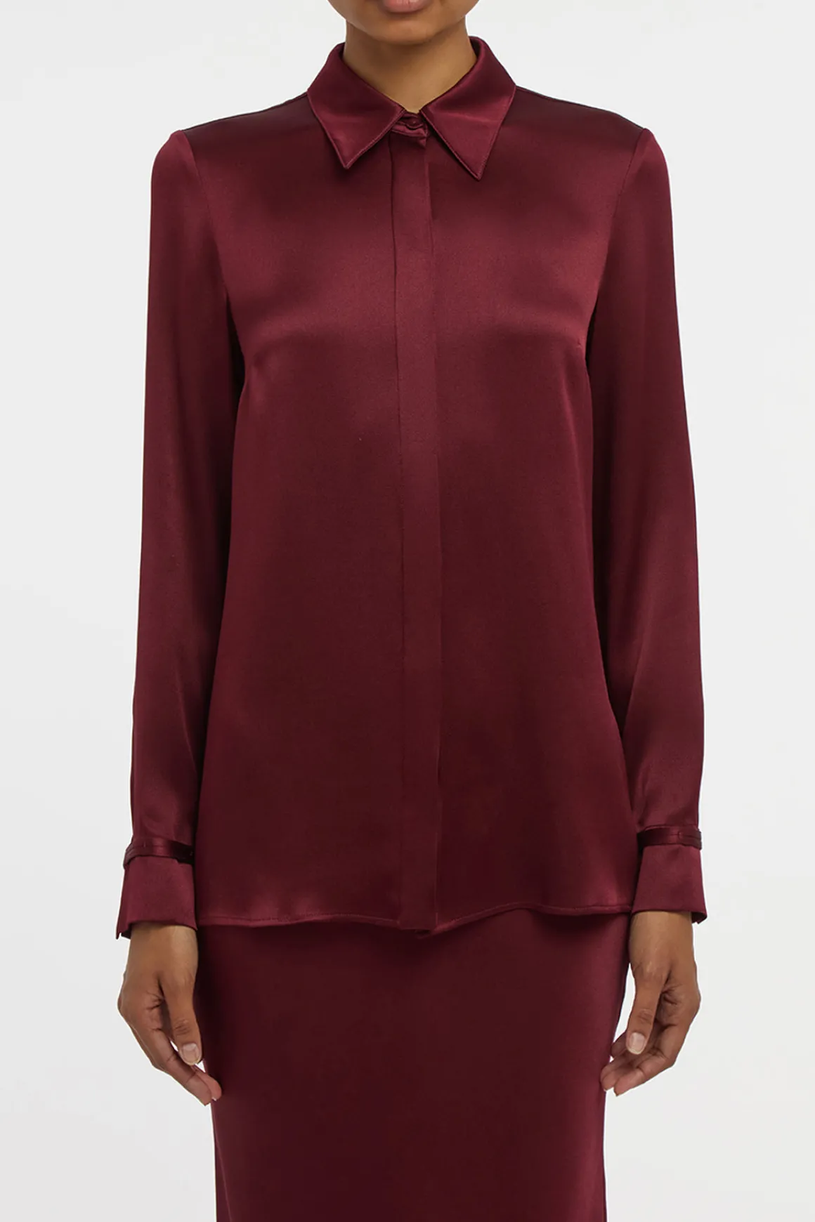 Cruz Shirt in Bordeaux Silk Satin