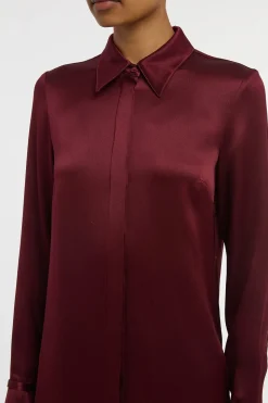 Cruz Shirt in Bordeaux Silk Satin