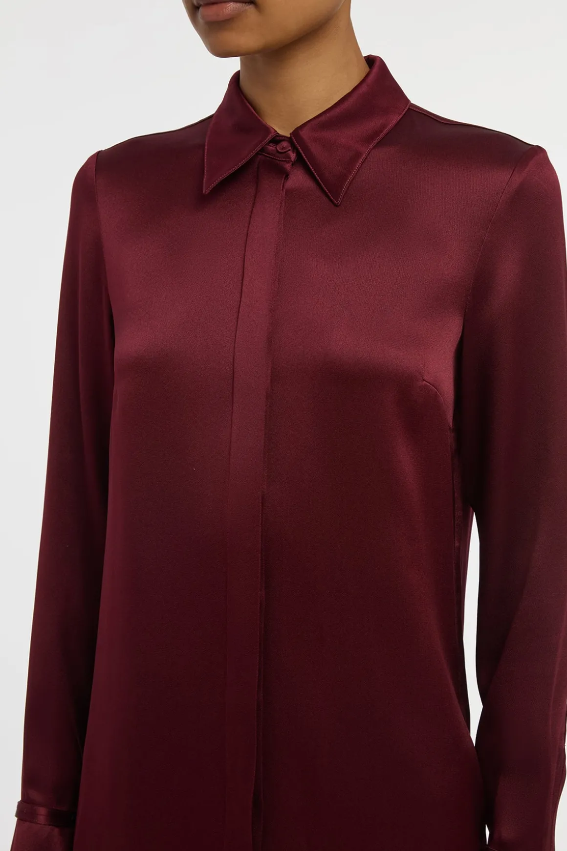 Cruz Shirt in Bordeaux Silk Satin