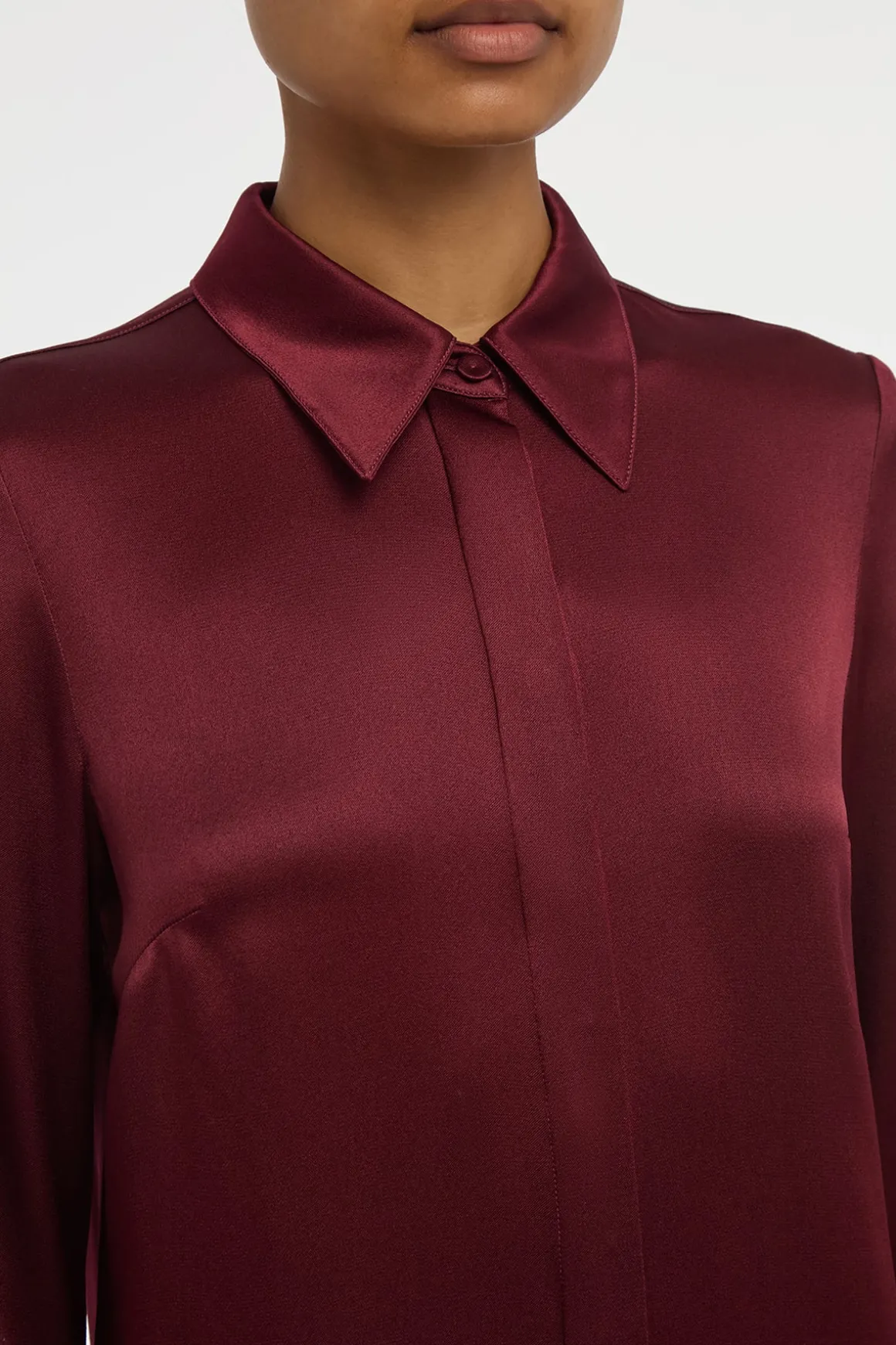 Cruz Shirt in Bordeaux Silk Satin