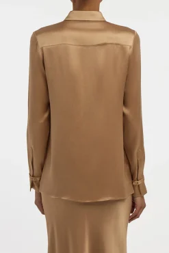 Cruz Shirt in Camel Silk Satin