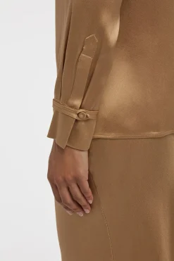 Cruz Shirt in Camel Silk Satin