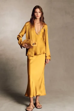 Cruz Shirt in Golden Birch Silk Satin