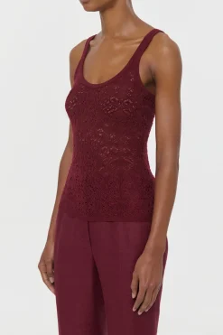 Cyrinne Lace Knit Tank Top in Bordeaux Merino Wool