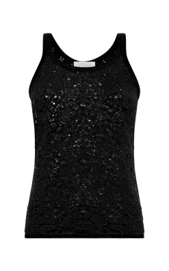 Cyrinne Lace Knit Tank Top in Black Merino Wool