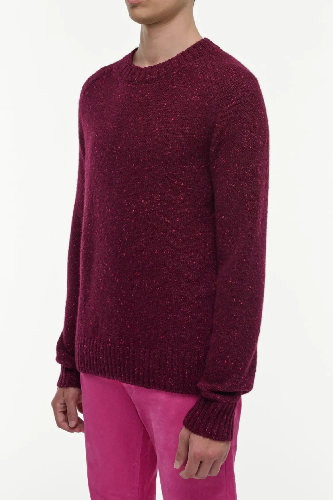 Daniel Knit Sweater in Bordeaux Speckled Aran Cashmere