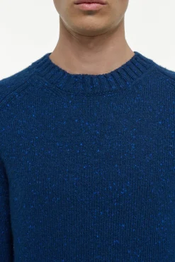 Daniel Knit Sweater in Electric Navy Speckled Aran Cashmere