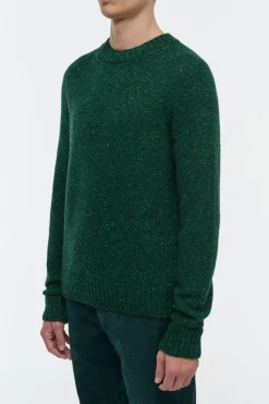 Daniel Knit Sweater in English Green Speckled Aran Cashmere