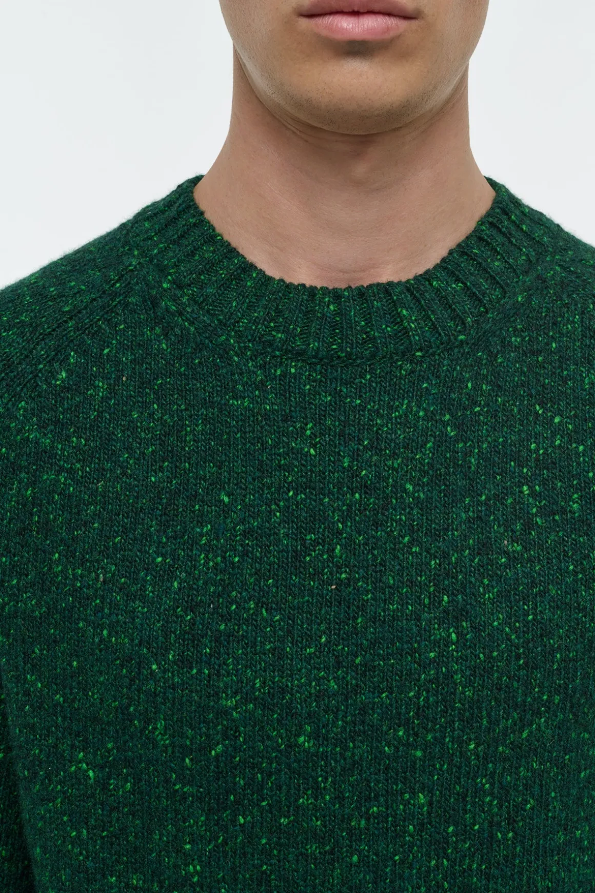 Daniel Knit Sweater in English Green Speckled Aran Cashmere