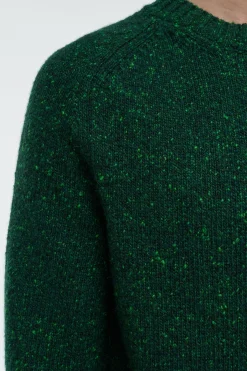 Daniel Knit Sweater in English Green Speckled Aran Cashmere