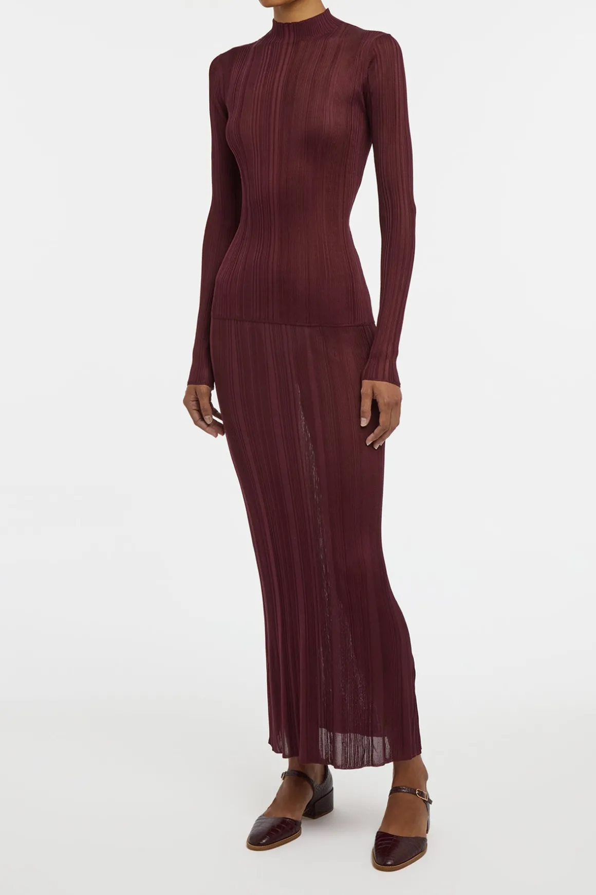 Daniella Knit Maxi Skirt in Bordeaux Silk